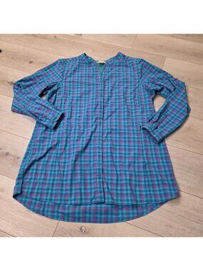 Womens Duluth Purple Blue Plaid Long Sleeve Vented Button Shirt Sz XL